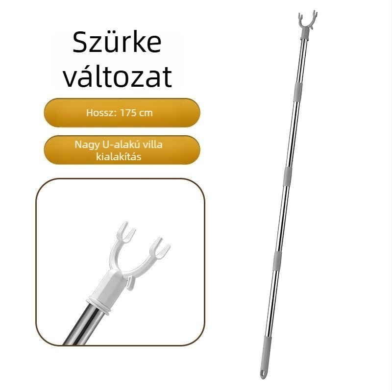 Teleszkópos ruhaszárító rúd villás végződéssel a ruhák felakasztásához, kollégiumi használatra