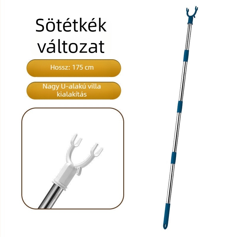 Teleszkópos ruhaszárító rúd villás végződéssel a ruhák felakasztásához, kollégiumi használatra
