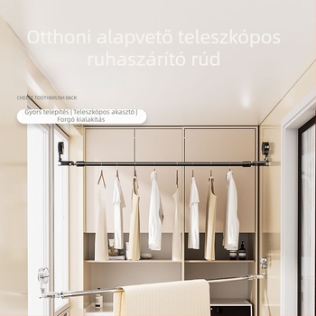 Teleszkópos ruhaszárító rúd vákuumos rögzítéssel, fúrás nélküli, beltéri használatra (erkély), többfunkciós zuhanyfüggöny- és függönyrúd