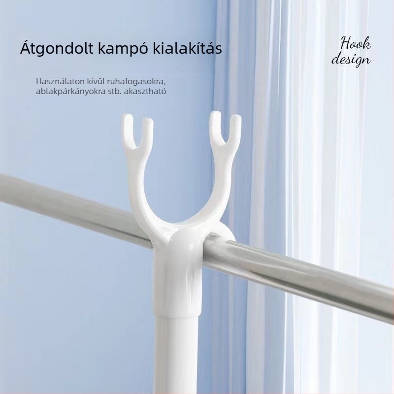 Kinyitható ruhaszárító rúd Y alakú kampóval, diákszállás számára