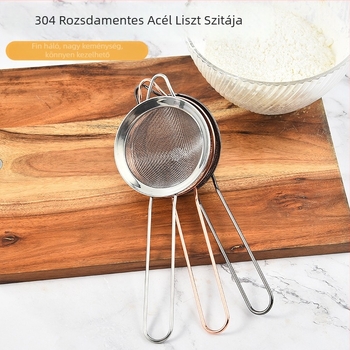304 rozsdamentes acél liszt szitáló, kézi használatú, szilikon szitával, sütéshez