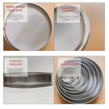 Rozsdamentes acélból készült lisztszitó ultrafin szűrőhálóval — laboratóriumi standard mintaszita