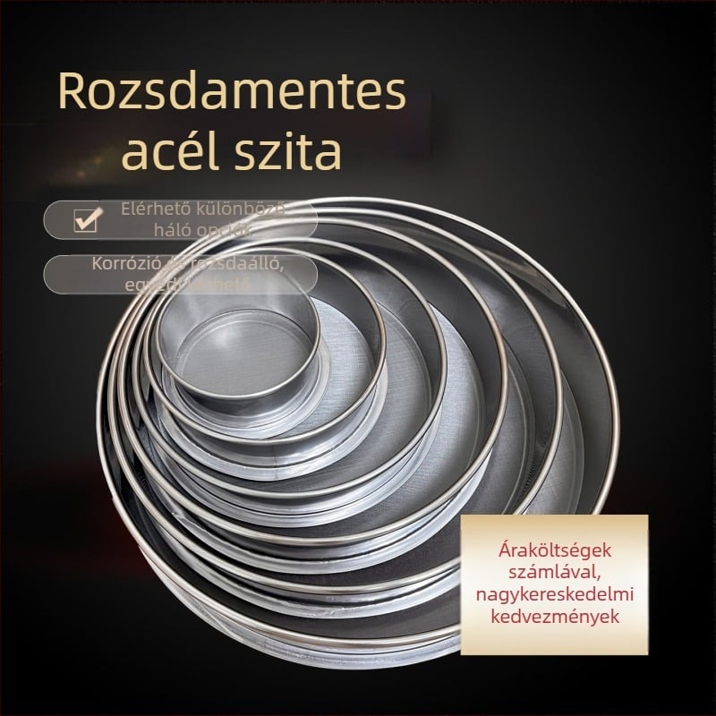 Rozsdamentes acélból készült lisztszitó ultrafin szűrőhálóval — laboratóriumi standard mintaszita