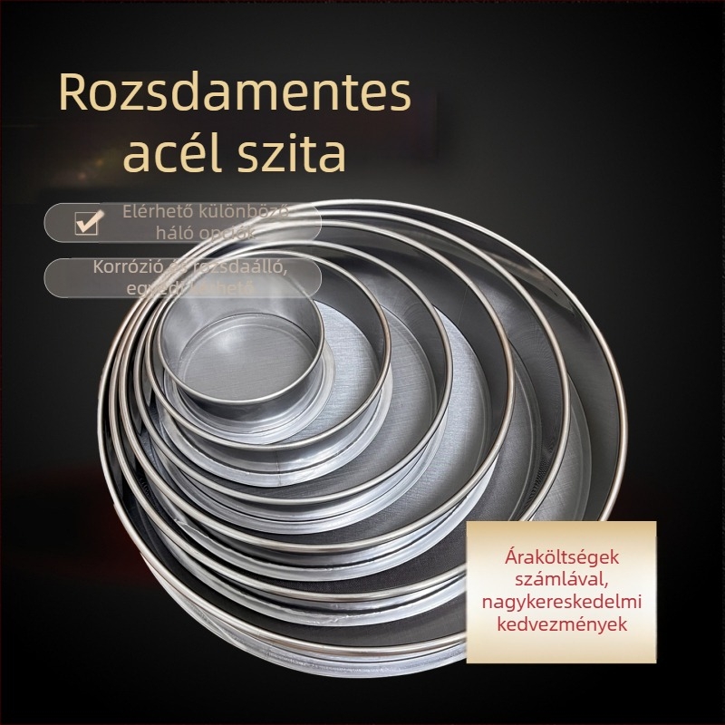 Rozsdamentes acélból készült lisztszitó ultrafin szűrőhálóval — laboratóriumi standard mintaszita