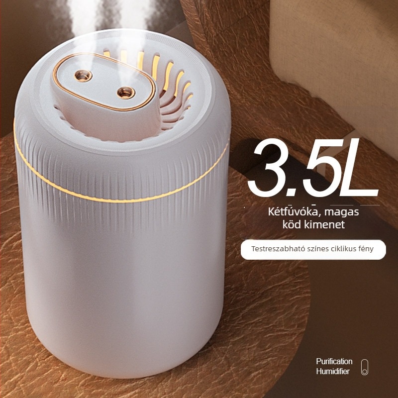 Háztartási párásító, modell d88, két köd-kimenet, víztartály 2,6–4,0 L, zaj 36 dB alatt, atmoszferikus lámpa