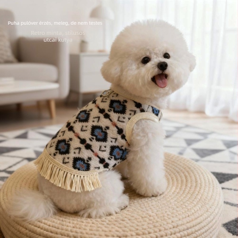 Őszi–téli meleg kutyapulóver, több színű patchwork, kutyáknak és macskáknak, aranyos Bichon Frisé