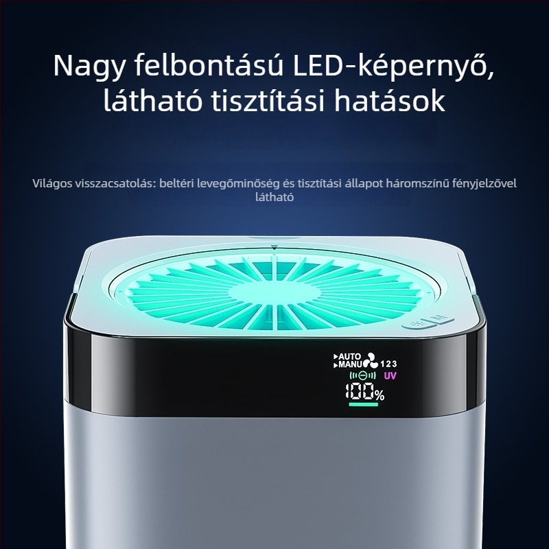 Asztali otthoni légtisztító – légáramlás 50 m³/h, zaj <36 dB, CADR PM 300 m³/h, CADR formaldehid 45, 21–30 m² lefedettség