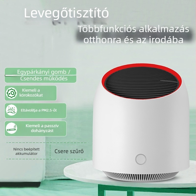 Asztali levegőtisztító – negatív ionok, szag és formaldehid eltávolítás, PM2.5 eltávolítás, csendes működés, 60 m²-ig terjedő lefedettség