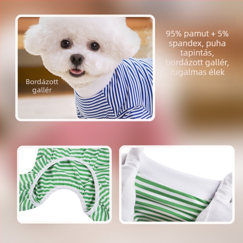 Pamut kutyafelszerelés kistestű és közepes méretű kutyáknak, tavasz–nyár, csíkos, Teddy Bear-stílusú, aranyos háziállat-ruha.