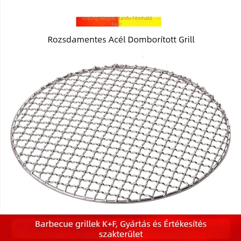 Kör alakú rozsdamentes acél grillháló, polírozott felület, korrózálló, professzionális grillezéshez