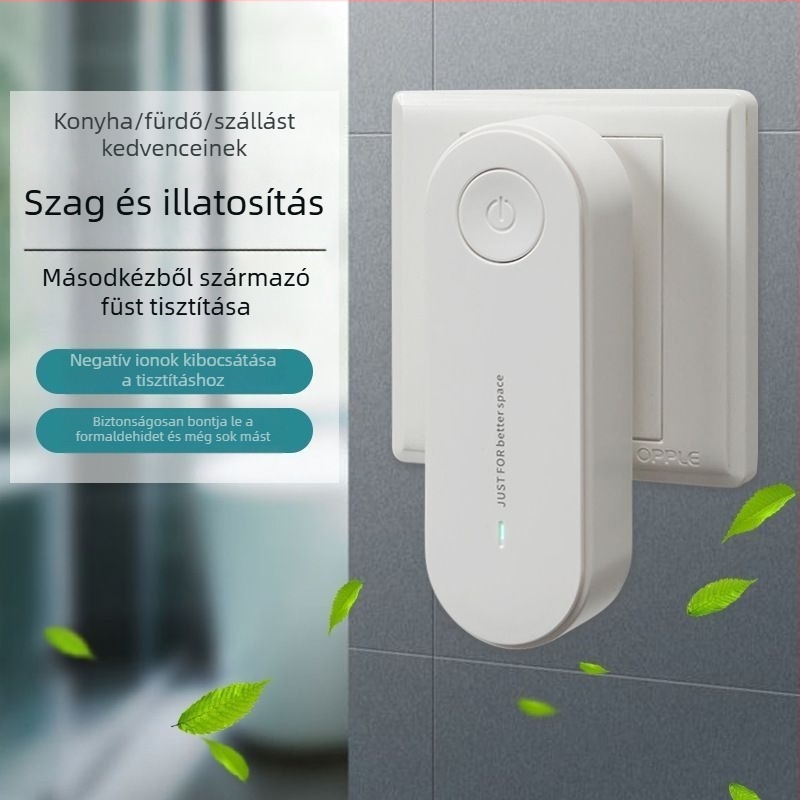 Negatív ionos levegőtisztító, asztali kivitel, 50 m³/h, zaj <36 dB, alkalmas helyiségekben legfeljebb 10 m²-ig, dugóval hálózati csatlakozás
