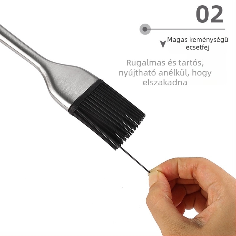 Rozsdamentes acél üreges fogantyújú barbecue ecset szilikon sörtékkel (Sörtéanyag: szilikon; Fogantyú anyaga: 430 rozsdamentes acél; Csomagolás: 150 darab)