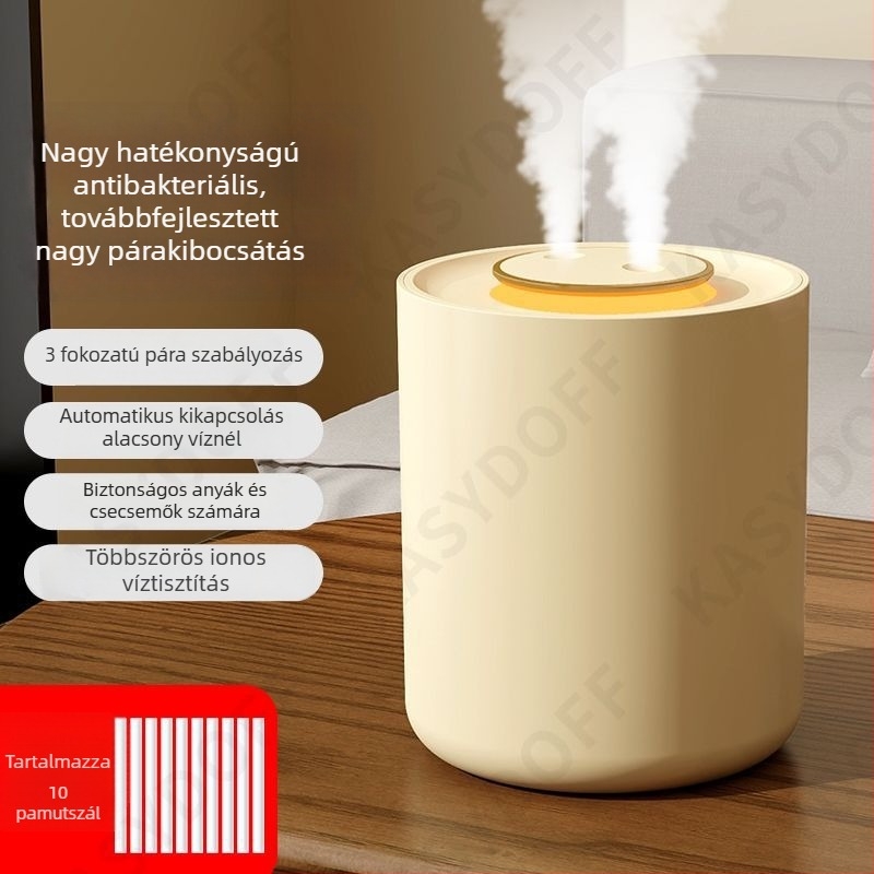 Nagy köd kimenetű, csendes üzemű párásító, újratölthető – otthon, hálószoba, babaszoba és iroda – asztali, 10 L tartály, 3 köd kivezető, levegőtisztítás