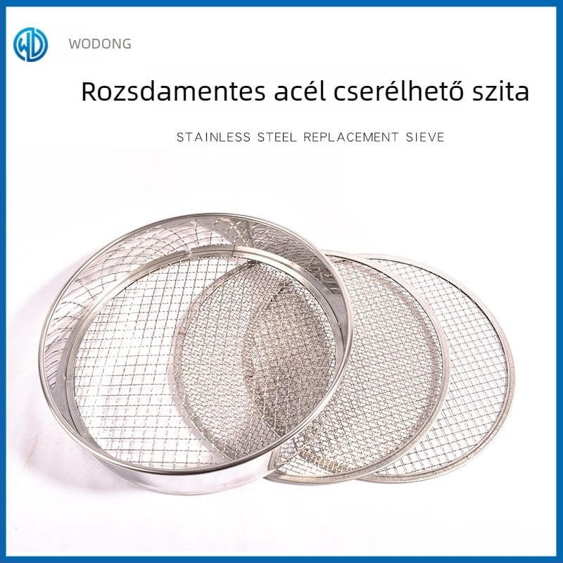 Rozsdamentes acélból készült cserélhető szita készlet kertészeti talajhoz és komposzthoz; bonsai- és ültetéshez; szita homokhoz és kőhöz, háló 1–12