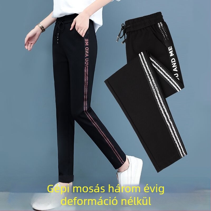Női koreai stílusú magas derekú, lazán szabott, egyenes szabású nadrág, fleece béléssel opcióval őszi-téli szezonra, casual sport