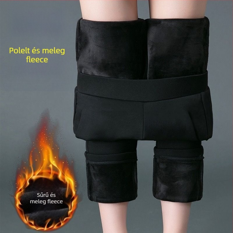 Női koreai stílusú magas derekú, lazán szabott, egyenes szabású nadrág, fleece béléssel opcióval őszi-téli szezonra, casual sport