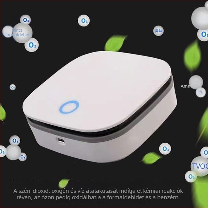 Autó légszűrő készülék – szag eltávolítás, fertőtlenítés és allergének csökkentése; USB tápegység, anion/ozon technológia, 50 m³/h, alkalmas legfeljebb 10 m²-ig