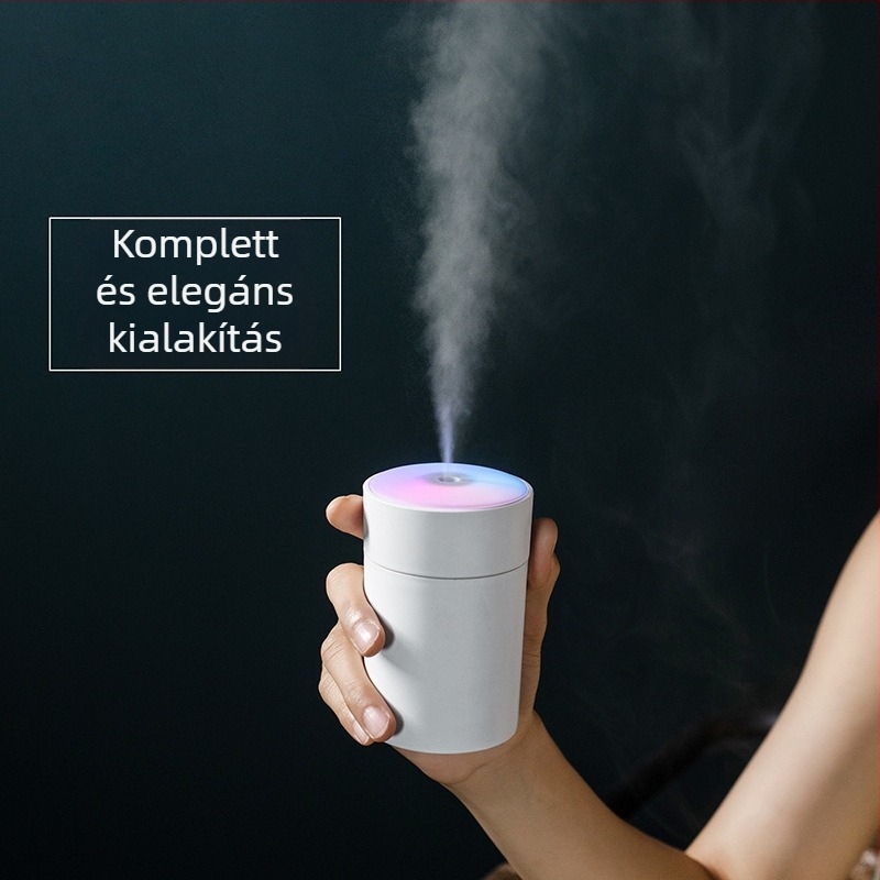 Ultrahangos párásító irodába és otthonra, USB-ellátás, 0.5 literes tartály, 1 párás kimenet, csendes működés ≤36 dB, időzítő 2–8 óra