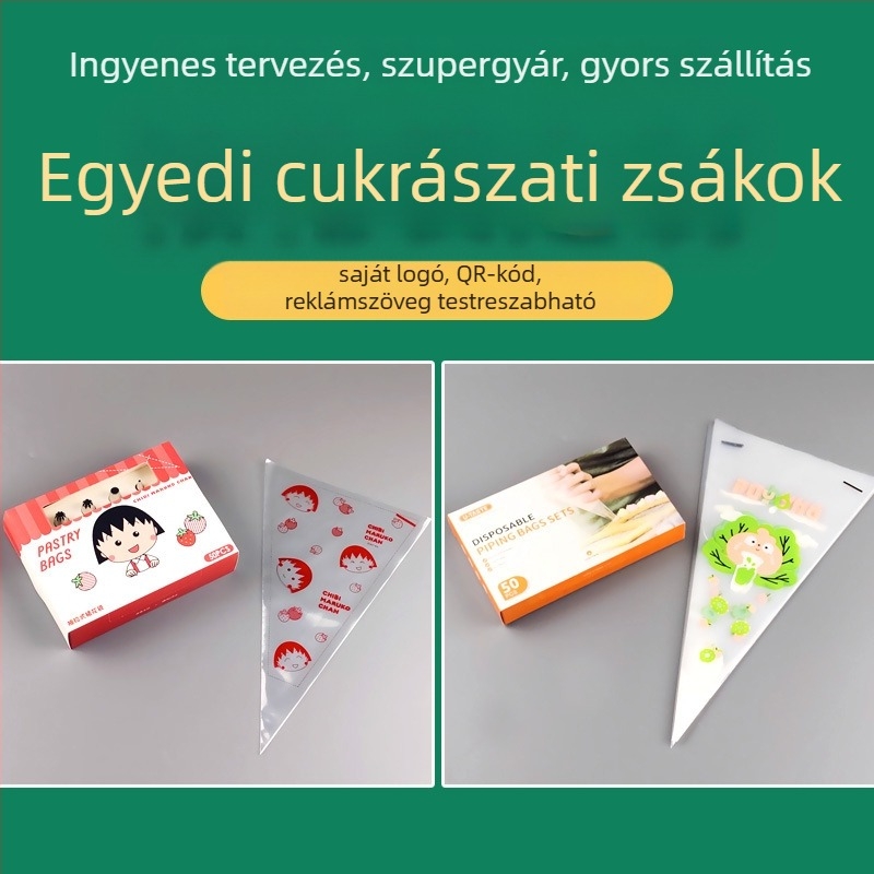 Egyszer használatos díszítő tasak, élelmiszer-minőségű PE, átlátszó háromszög alakú, krémhez