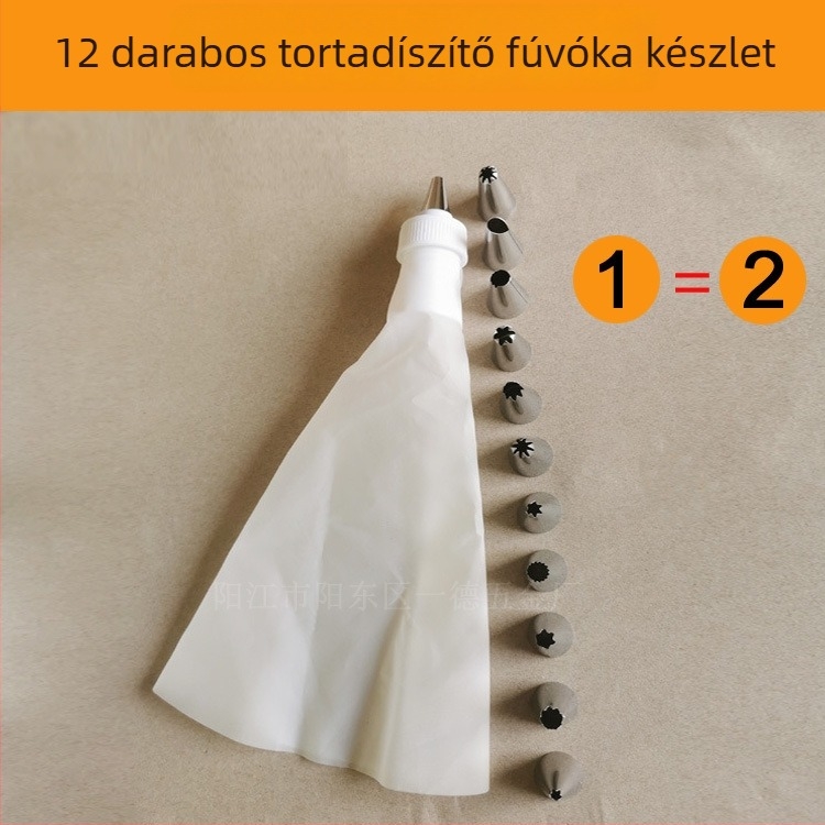 12 darabos cső-nyomófej készlet torták és sütemények díszítéséhez, rozsdamentes acél 430