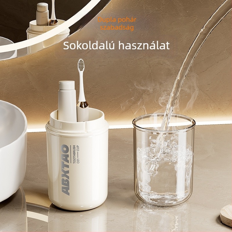 Ambixing hordozható utazási higiéniai készlet – pohár öblítéshez és tartó a fogkeféhez, 3 az 1-ben, PET anyag, 50 db kartononként
