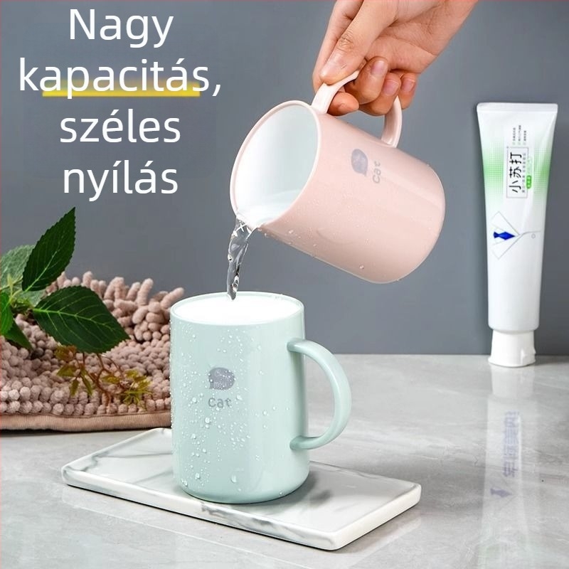 Vastagított fogkefés pohár fogantyúval – műanyag szájöblítő pohár háztartási használatra (pároknak)