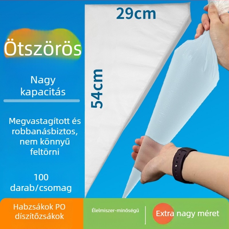 Eldobható háromszög alakú díszítő tasak krémmel díszítéséhez torták és sütemények számára, extránagy méret, vastag falú