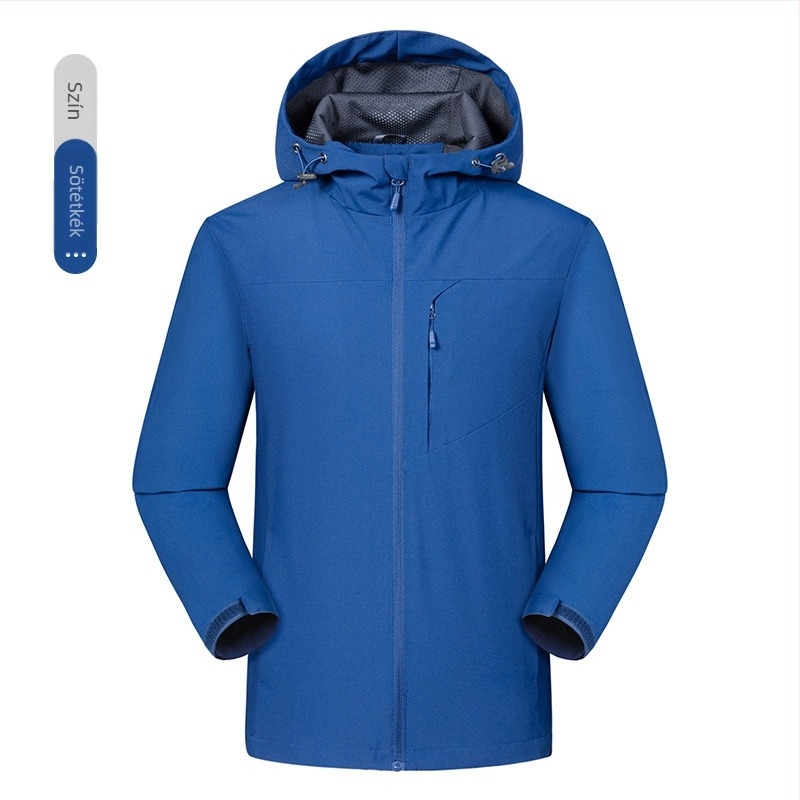 Munkaruha windbreaker dzseki logóval, kapucnival, cipzárral, levehető gallérral, vastag anyag