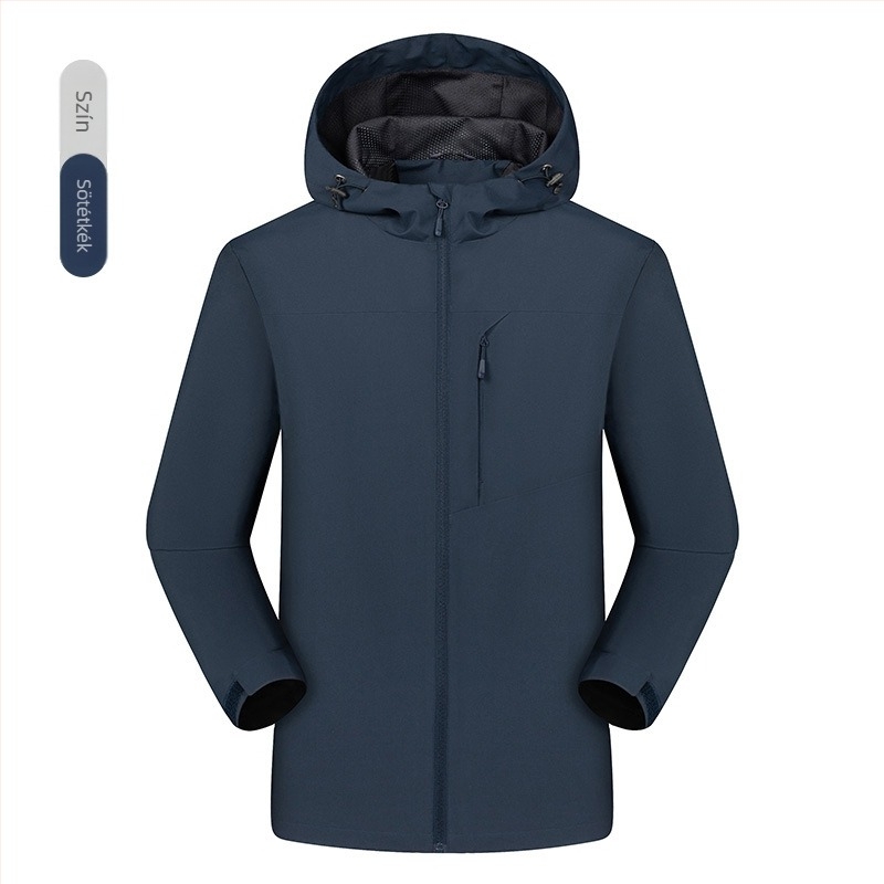 Munkaruha windbreaker dzseki logóval, kapucnival, cipzárral, levehető gallérral, vastag anyag
