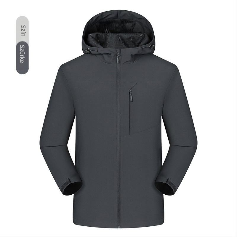 Munkaruha windbreaker dzseki logóval, kapucnival, cipzárral, levehető gallérral, vastag anyag