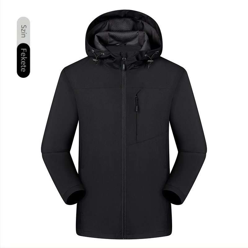 Munkaruha windbreaker dzseki logóval, kapucnival, cipzárral, levehető gallérral, vastag anyag