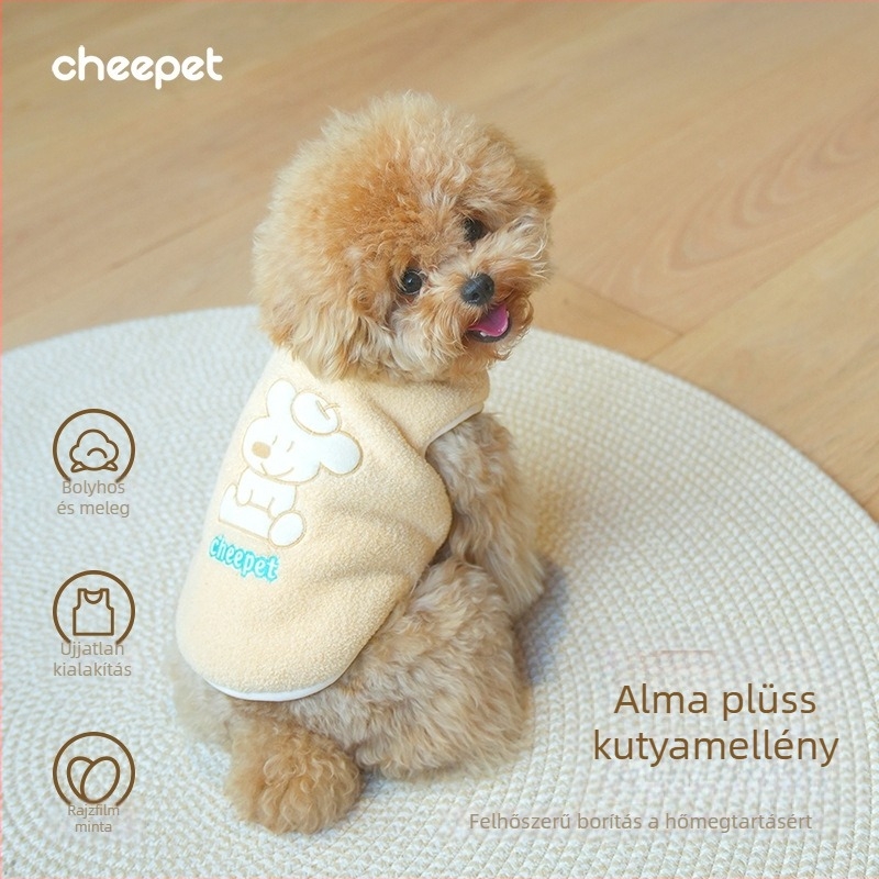 Cheepet Kiskedvenceknek őszi-téli ujjatlan mellény poliészterből fleece belsővel, kis méretű kutyák és macskák számára, Schnauzer Apple mintával, pulóver