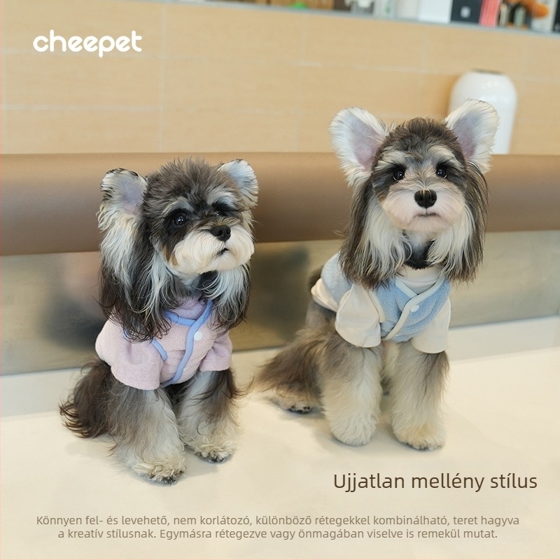 Cheepet Kiskedvenceknek őszi-téli ujjatlan mellény poliészterből fleece belsővel, kis méretű kutyák és macskák számára, Schnauzer Apple mintával, pulóver