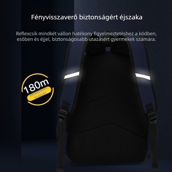 Könnyű iskolatáska fiúknak az 1–6. osztályhoz, lélegző Oxford anyag, ergonómikus hátsó panel, éjszakai láthatóságért reflexiós panel, rajzfilm-űrhajós mintával