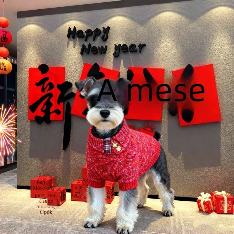 Kutyapulóver Schnauzer számára - Újév stílus, gyapjúfonal, 3D textúra, gallér arany gombbal, Lazy Dog A639