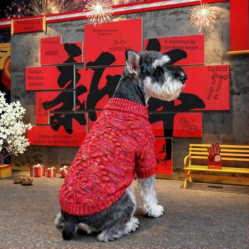 Kutyapulóver Schnauzer számára - Újév stílus, gyapjúfonal, 3D textúra, gallér arany gombbal, Lazy Dog A639