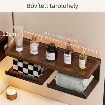 Fürdőszobai falra szerelhető törölköző- és papírtartó, 2 szintű, akril és fa, permetezés és porbevonatú felületkezelés, minimalist stílus
