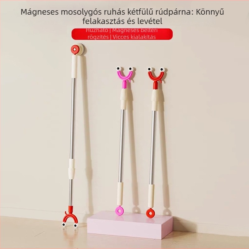 Mágneses mosolygós arcú ruhaszárító rúd, PET anyagból, rögzítés fúrás nélkül, balkonos használatra, modell JI5156154151