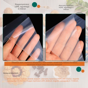 Dekoráló zacskó, vastagított, egyszer használatos torta- és krémdíszítéshez, HDPE/LDPE degradálható anyag, 50–100 db/csomag, Pesger Zb25061203