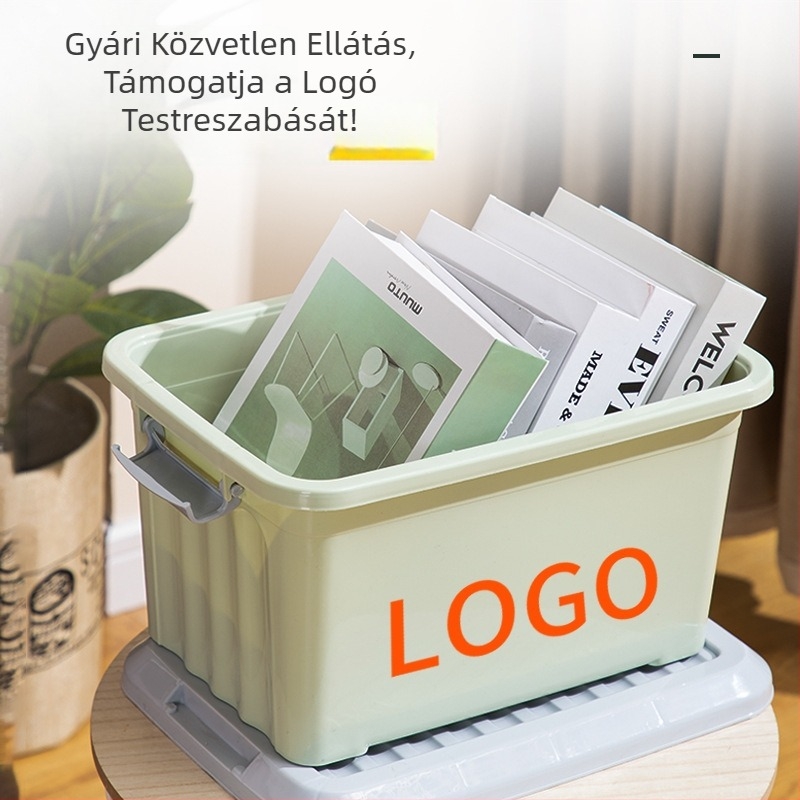 Műanyag hordozható tároló doboz fedővel, nagy méret, többfunkciós, nyomtatott logó