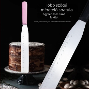 Derékszögű spatula skálával tortadíszítéshez, rozsdamentes acélból készült