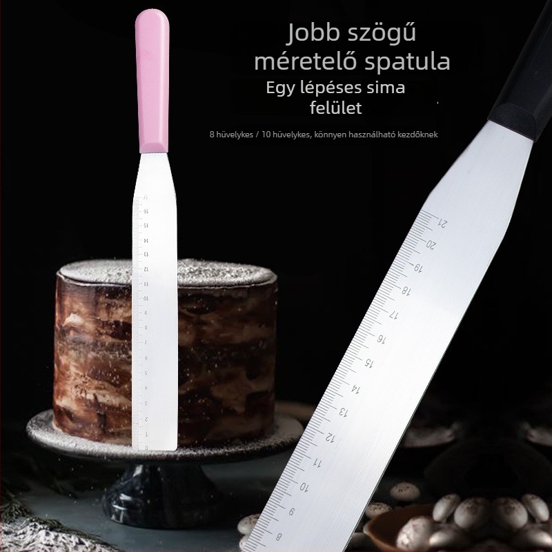 Derékszögű spatula skálával tortadíszítéshez, rozsdamentes acélból készült