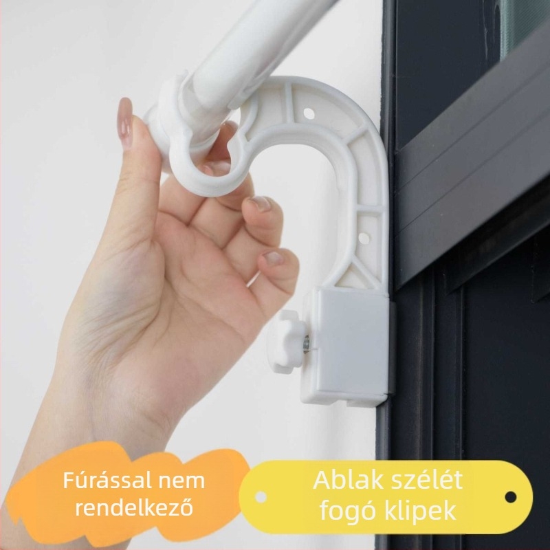 Csíptetős függönyrúdtartó, teleszkópos, fúrás nélküli, ablakkerethez, műanyag