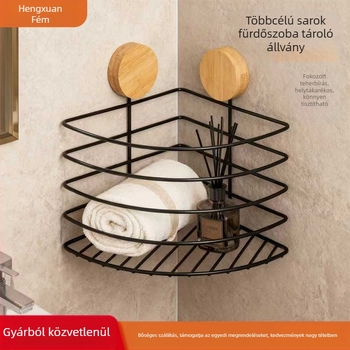 Nordic stílusú vasból készült sarok fürdőszobai polc, falra szerelhető, háromszög alakú, 1 polc, teherbírás 1–5 kg