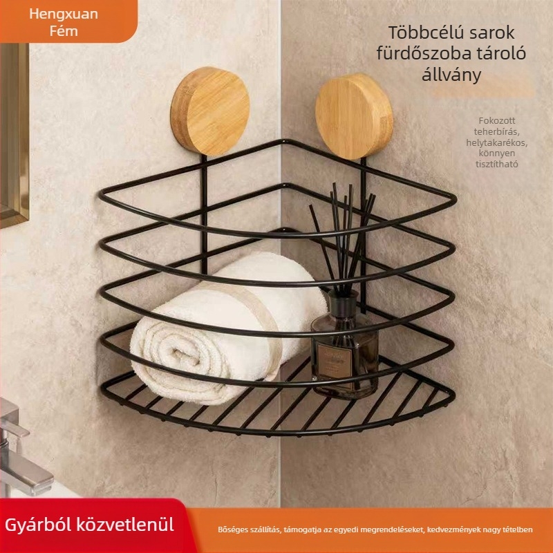 Nordic stílusú vasból készült sarok fürdőszobai polc, falra szerelhető, háromszög alakú, 1 polc, teherbírás 1–5 kg