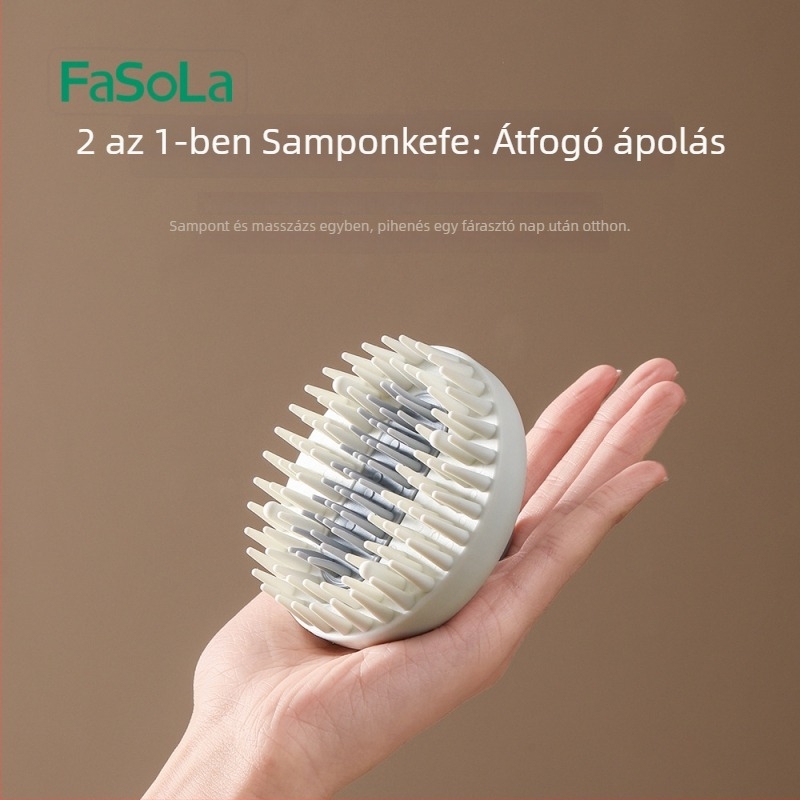 FaSoLa kettős funkciójú samponkefe otthoni használatra — masszázs, nedves/száraz használat, levehető fej, TPE anyag