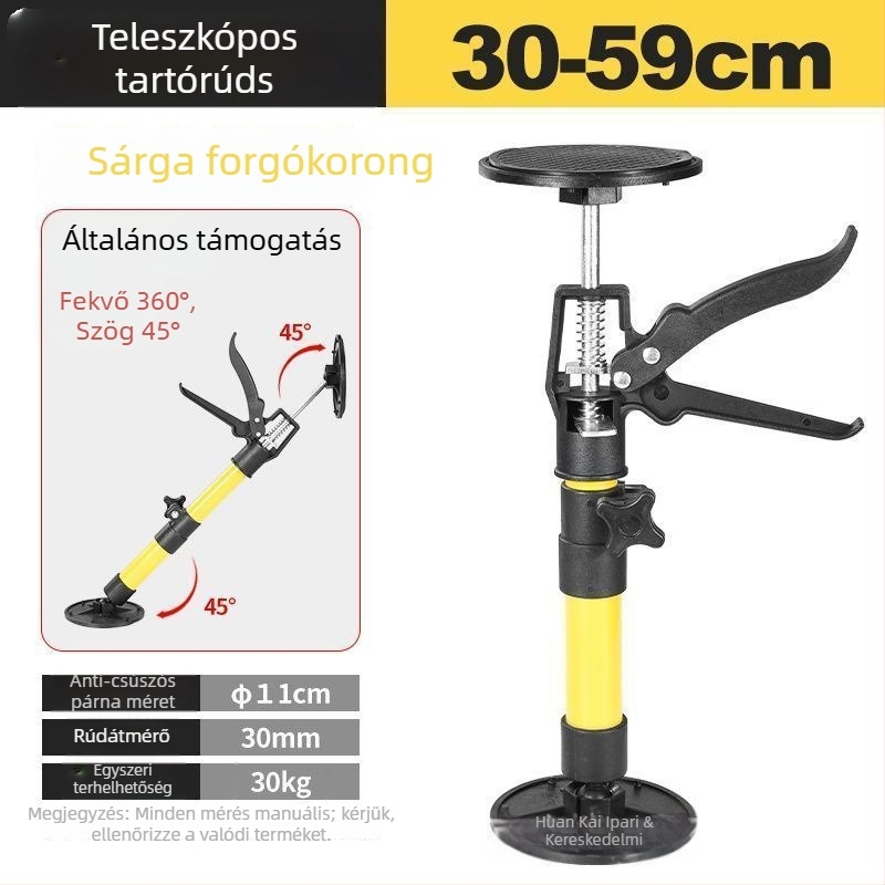 Fali szekrények telepítéséhez szolgáló emelő-támasz — állítható emelő tartó a szekrényekhez, gipszkartonhoz, ajtókeretekhez és csempékhez; modern minimál stílus
