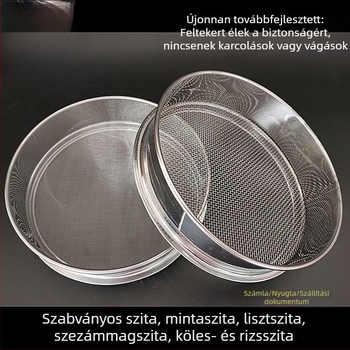 Rozsdamentes acél liszt-szitó fin hálóval a liszt, rizs és hajdina héjának átszitálásához