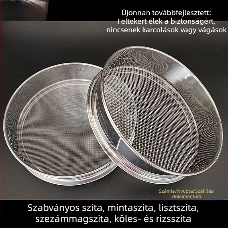 Rozsdamentes acél liszt-szitó fin hálóval a liszt, rizs és hajdina héjának átszitálásához