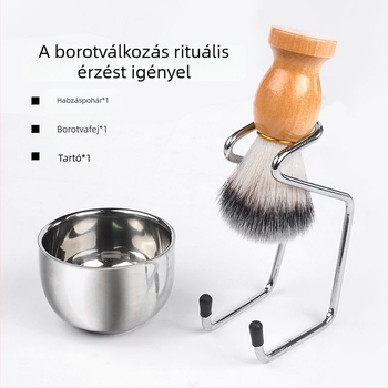Borotválkozó ecset készlet állvánnyal és tálkával - Rozsdamentes acél - Tanizaki